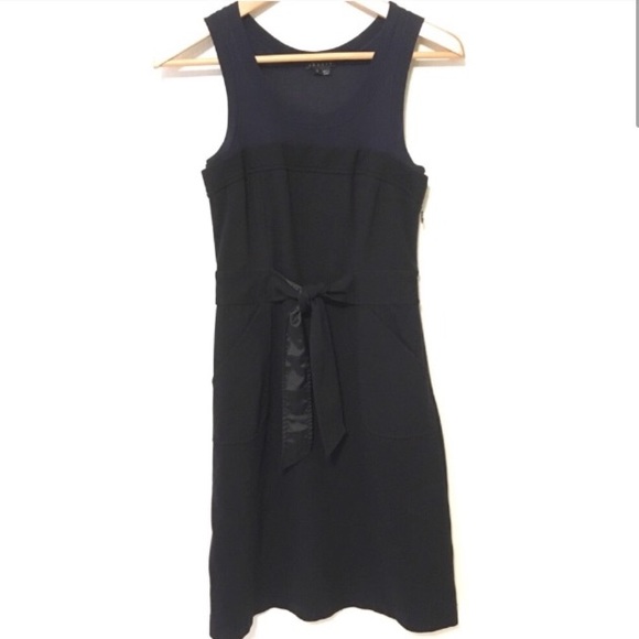 Theory Black Layered Ponte Dress Knit Sleeveless Tie Waist A-Line Mini Women 2 - Picture 3 of 8